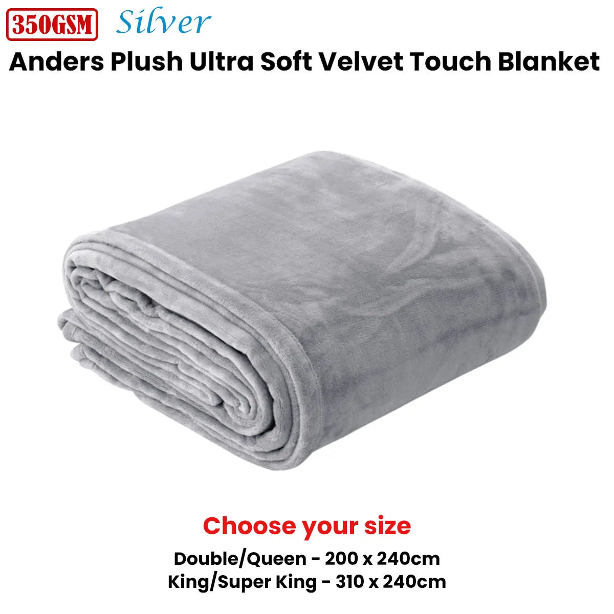 In 2 Linen 350GSM Plush Ultra Soft Velvet Touch Blanket Silver King/Super King - Image 2