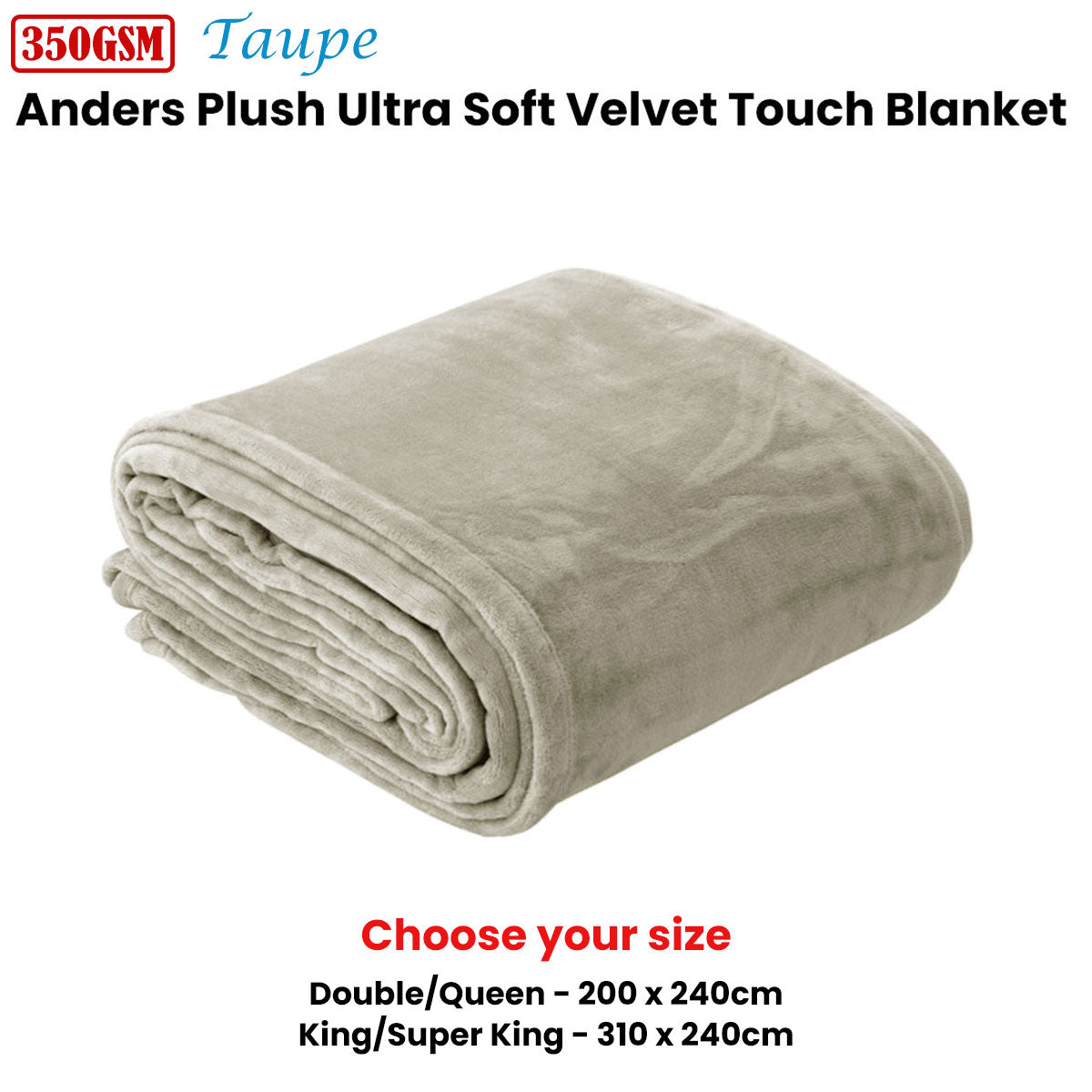 In 2 Linen 350GSM Plush Ultra Soft Velvet Touch Blanket Taupe Double/Queen - Image 2