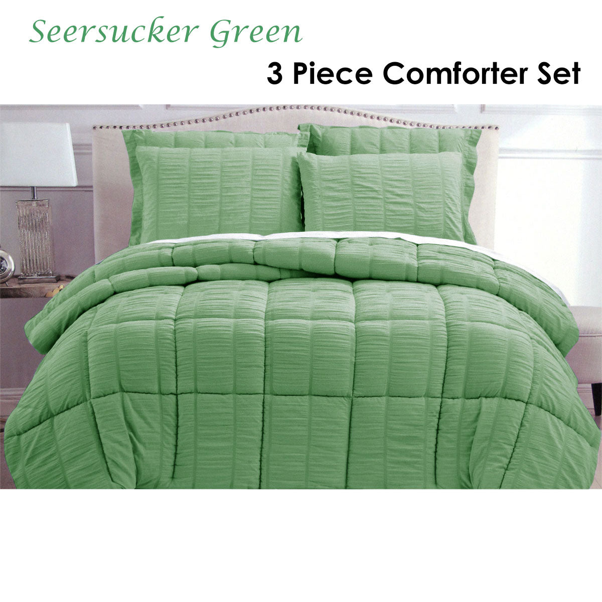 Hotel Living Seersucker Comforter Set Queen Green - Image 2