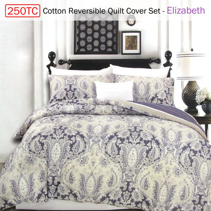 250TC Cotton Reversible Quilt Cover Set Elizabeth Queen - Image 2