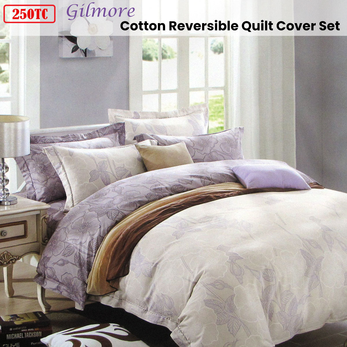250TC Gilmore Cotton Reversible Quilt Cover Set Queen - Image 2