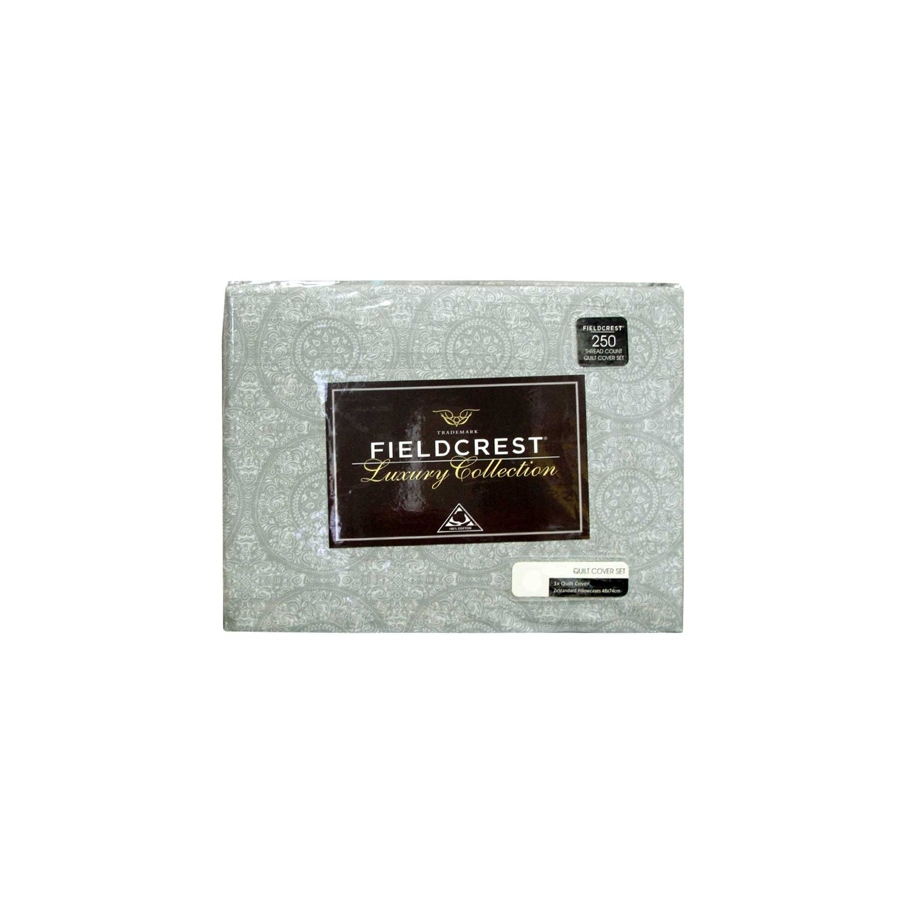 Fieldcrest Cotton Reversible Mandala Silver Quilt Cover Set King