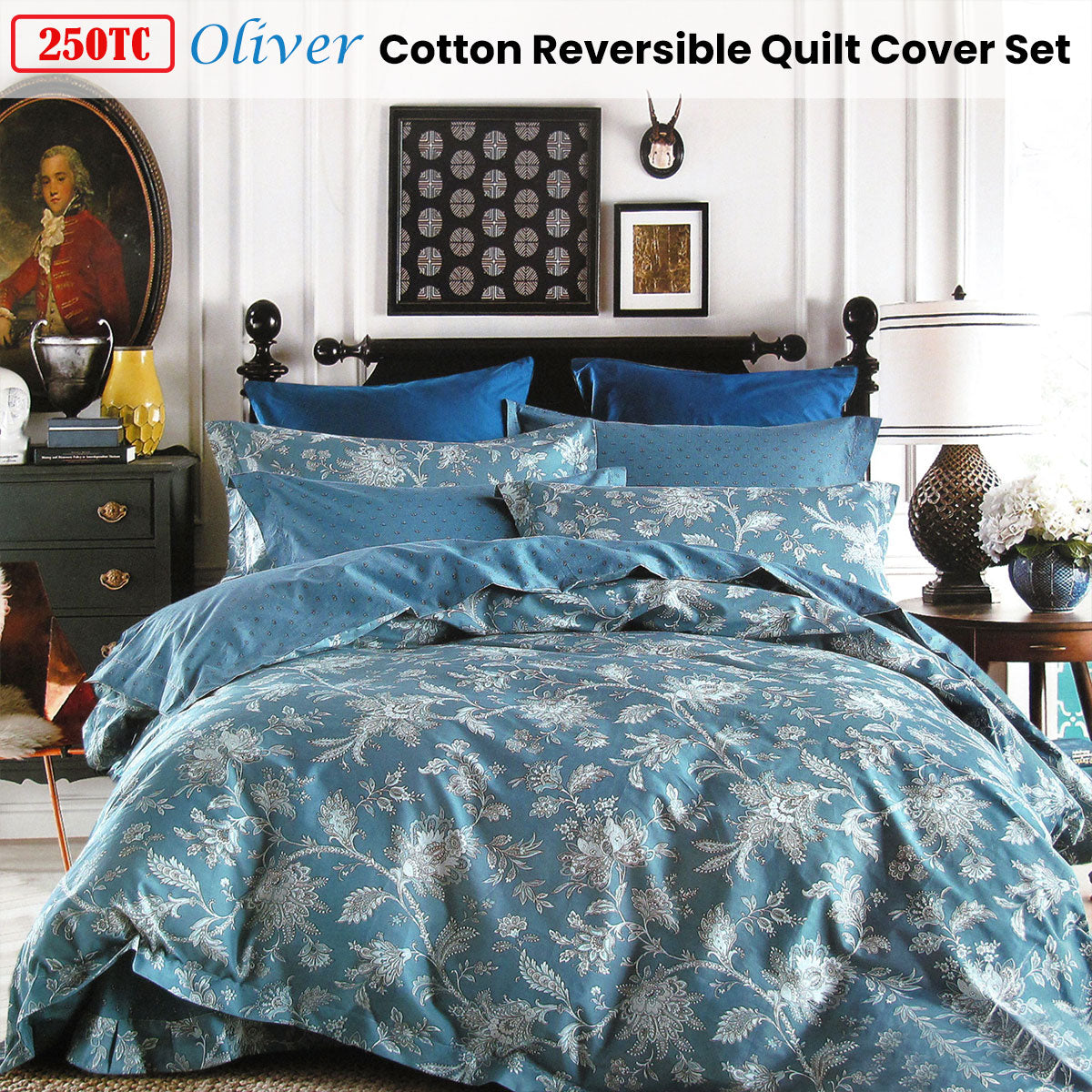 250TC Oliver Cotton Reversible Quilt Cover Set Queen - Image 2