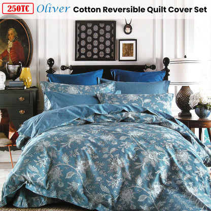 250TC Oliver Cotton Reversible Quilt Cover Set Queen - Image 2