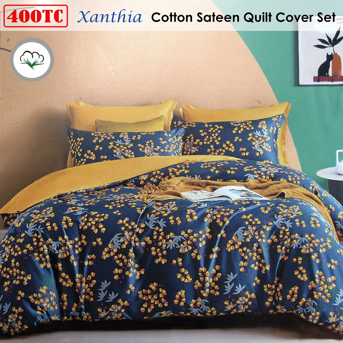 400TC Cotton Sateen Quilt Cover Set Xanthia Queen - Image 2