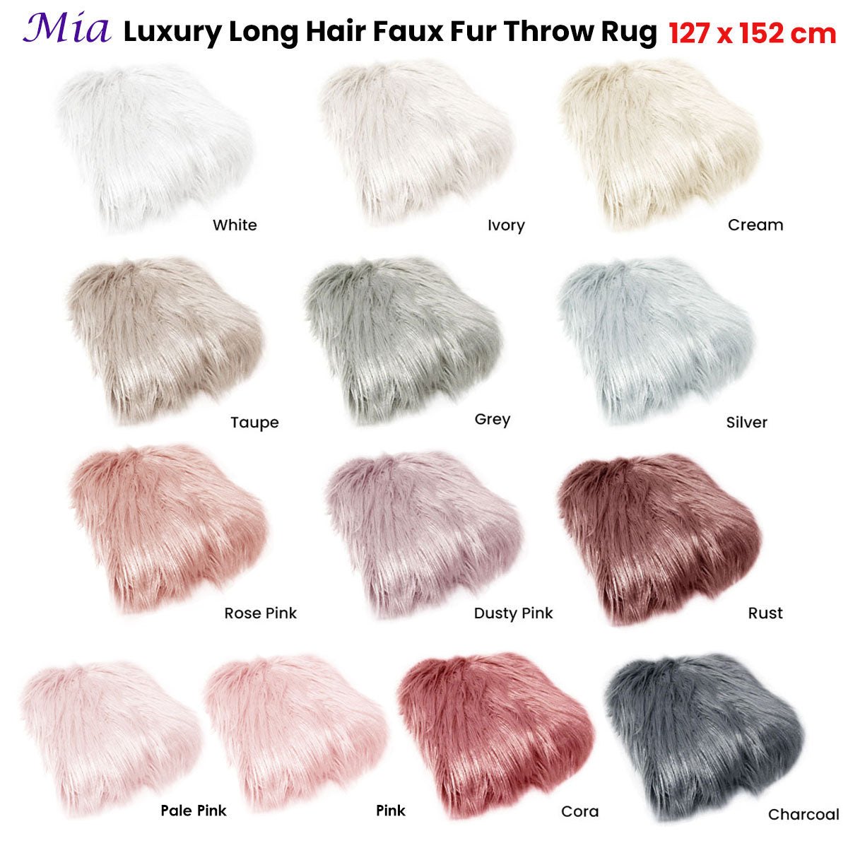 Mia Luxury Long Hair Faux Fur Throw Rug 127 x 152 cm White - Image 2