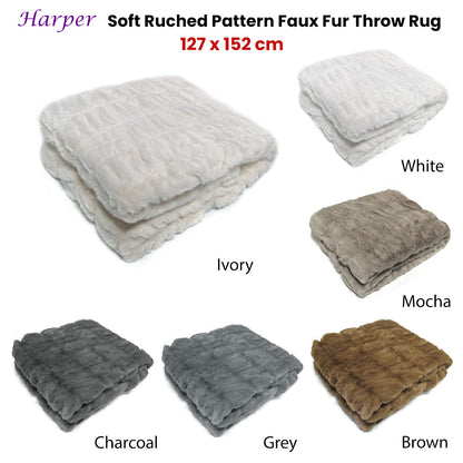 Harper Soft Ruched Pattern Faux Fur Throw Rug 127 x 152 cm White - Image 2