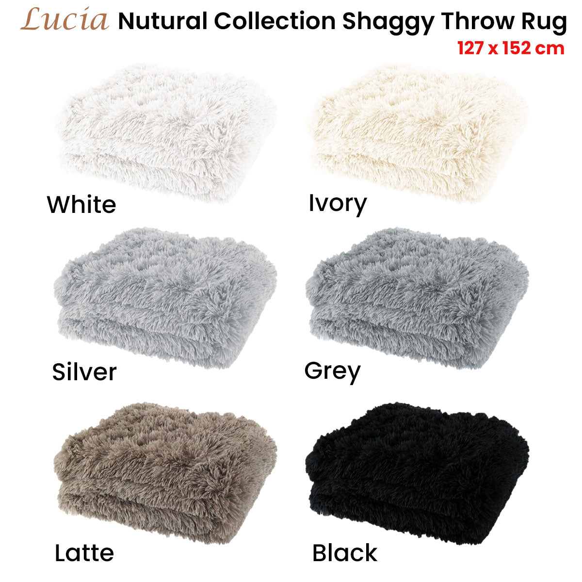 Lucia Nutural Collection Shaggy Throw Rug 127 x 152cm Grey - Image 2