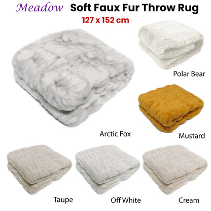 Meadow Soft Faux Fur Throw Rug 127 x 152 cm Arctic Fox - Image 2