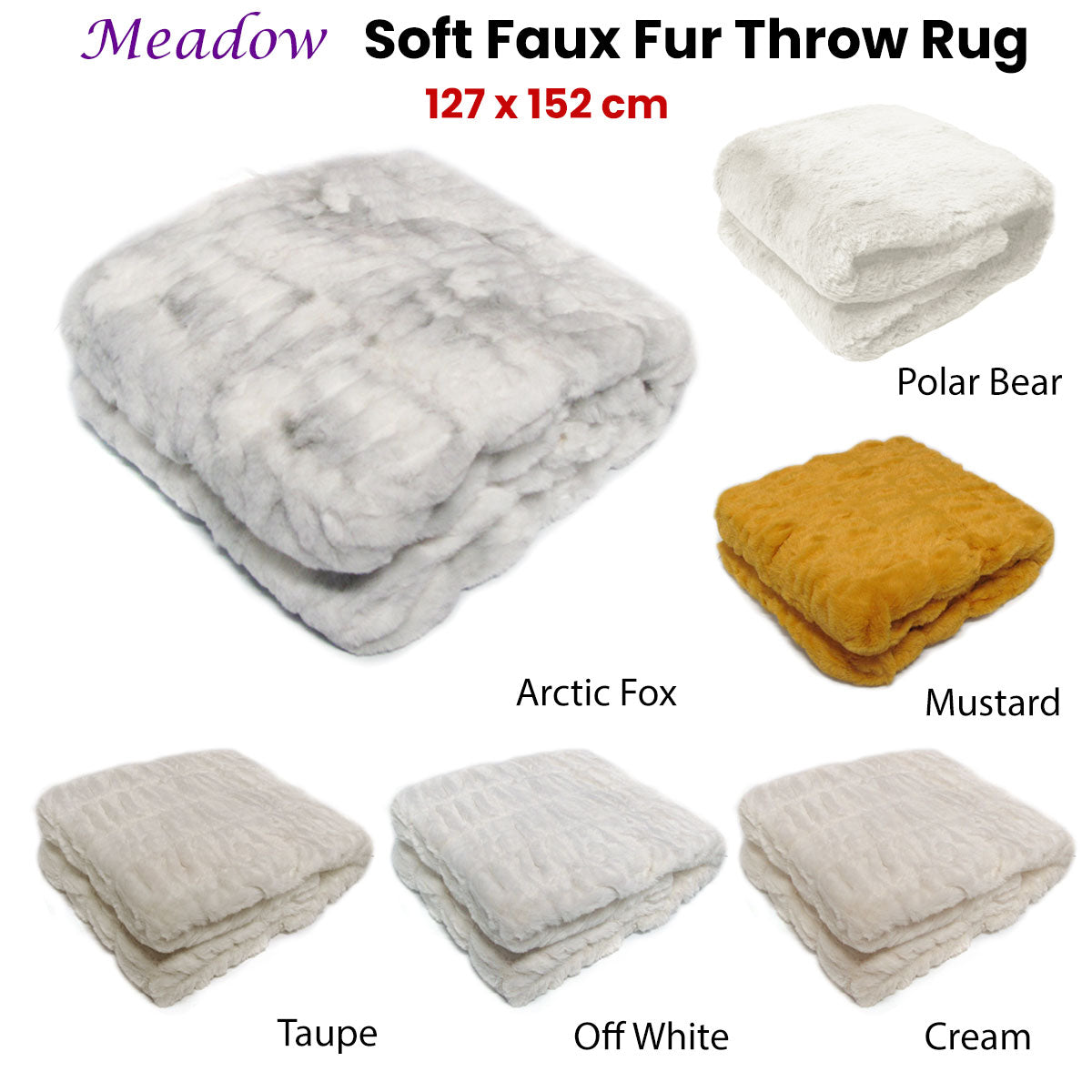 Meadow Soft Faux Fur Throw Rug 127 x 152 cm Off White - Image 2