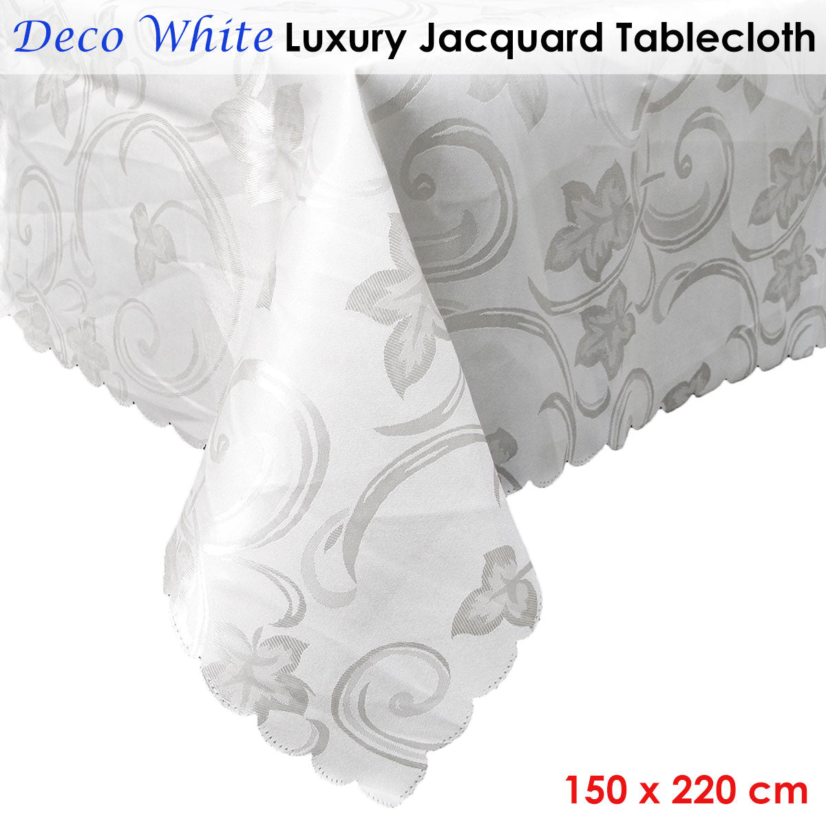 Deco White Luxury Jacquard Tablecloth 150 x 220 cm - Image 2