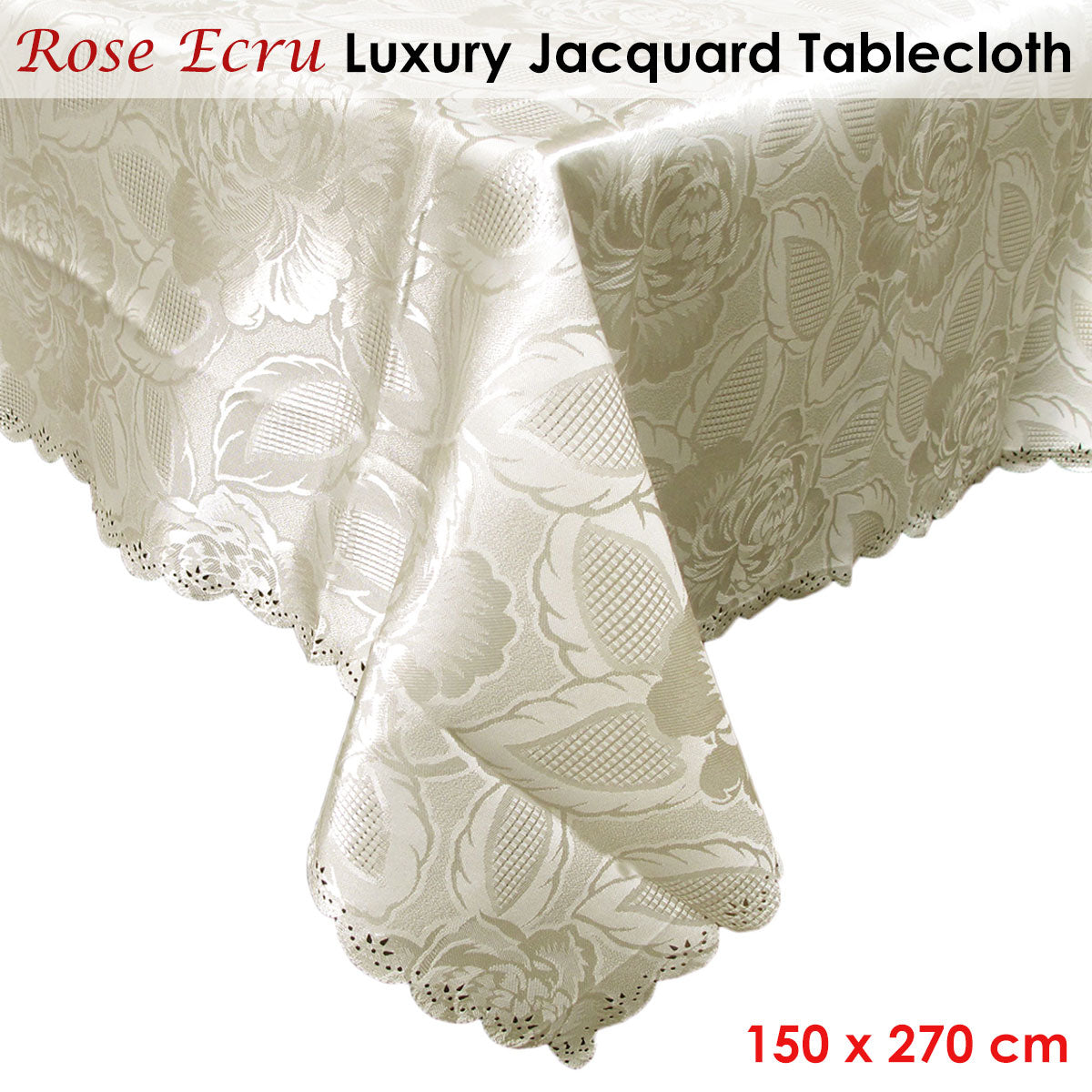 Rose Ecru Luxury Jacquard Tablecloth 150 x 270 cm - Image 2