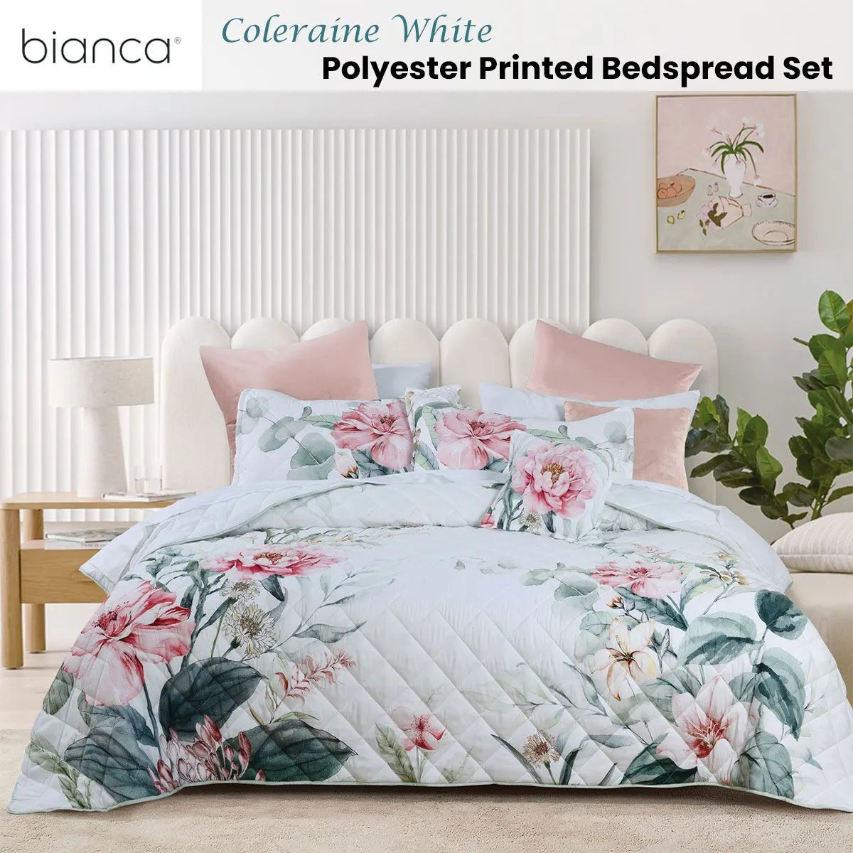 Bianca Coleraine White Floral Printed Bedspread Set Super King - Image 2