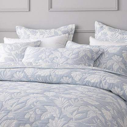 Bianca Laurieton Blue Jacquard Botanical Bedspread Set Queen - Image 3