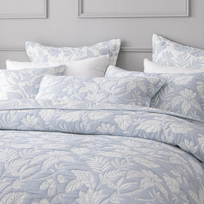 Bianca Laurieton Blue Jacquard Botanical Bedspread Set Super King - Image 3