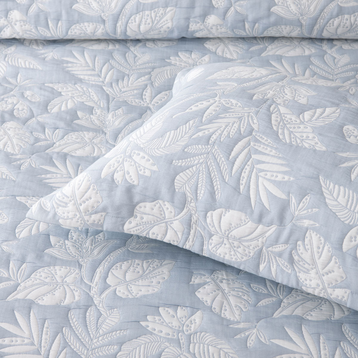 Bianca Laurieton Blue Jacquard Botanical Bedspread Set Super King - Image 4