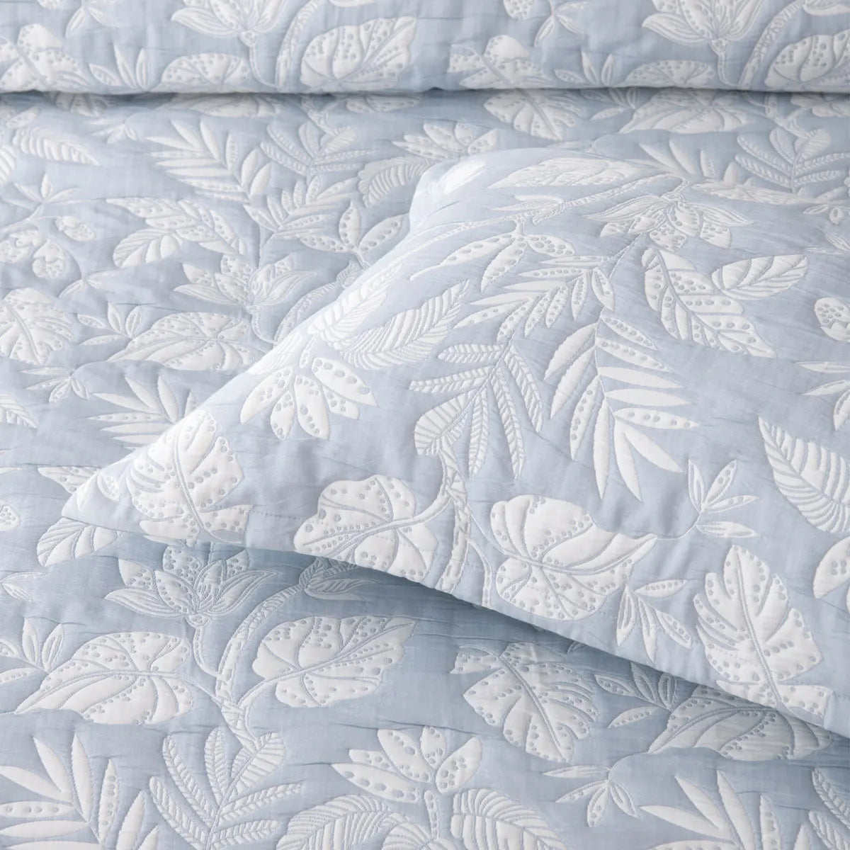 Bianca Laurieton Blue Jacquard Botanical Bedspread Set Super King - Image 4