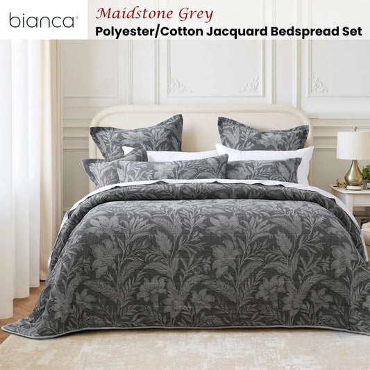 Bianca Maidstone Grey Floral Jacquard Bedspread Set Queen - Image 2