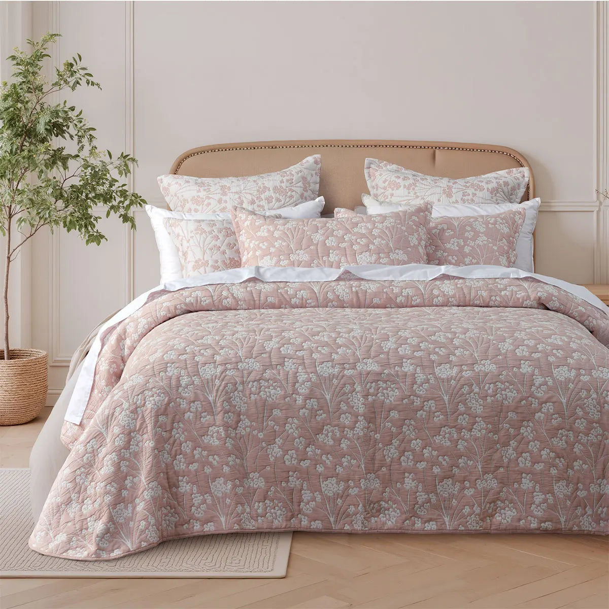 Bianca Myra Blush Floral Jacquard Bedspread Set King