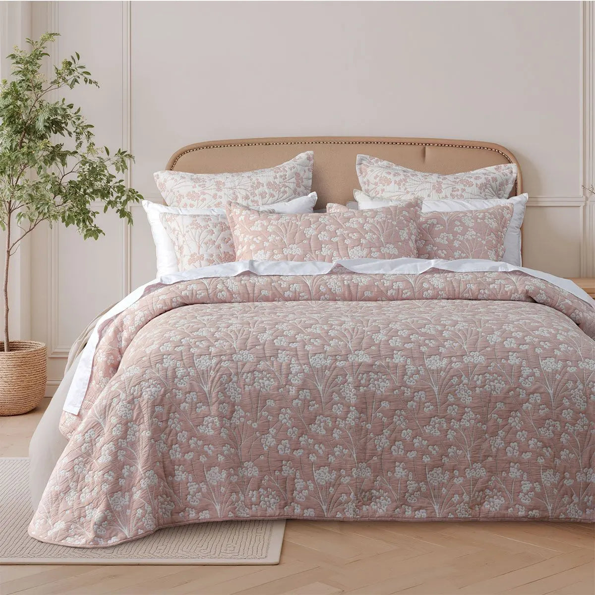 Bianca Myra Blush Floral Jacquard Bedspread Set Super King