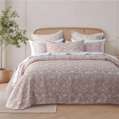 Bianca Myra Blush Floral Jacquard Bedspread Set Super King