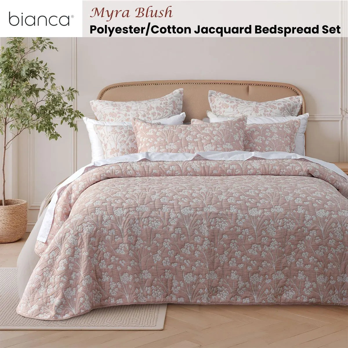 Bianca Myra Blush Floral Jacquard Bedspread Set Super King - Image 2
