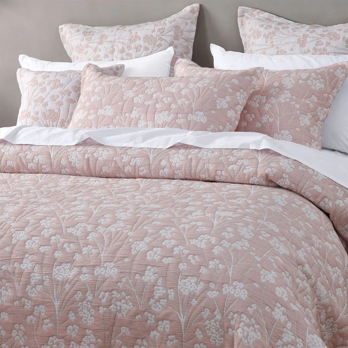 Bianca Myra Blush Floral Jacquard Bedspread Set Super King - Image 3