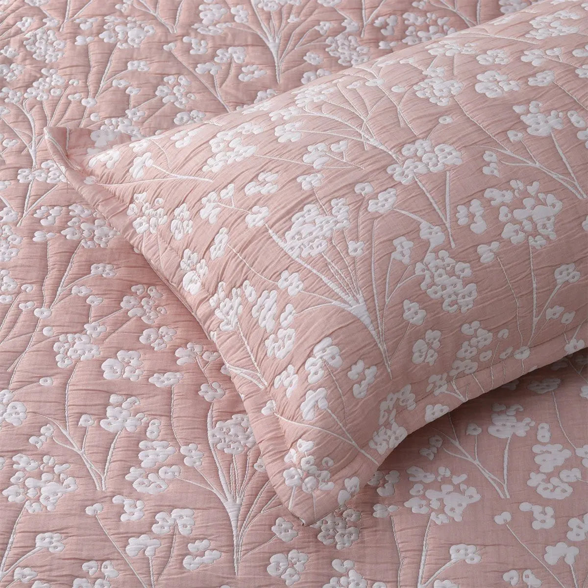 Bianca Myra Blush Floral Jacquard Bedspread Set Super King - Image 4