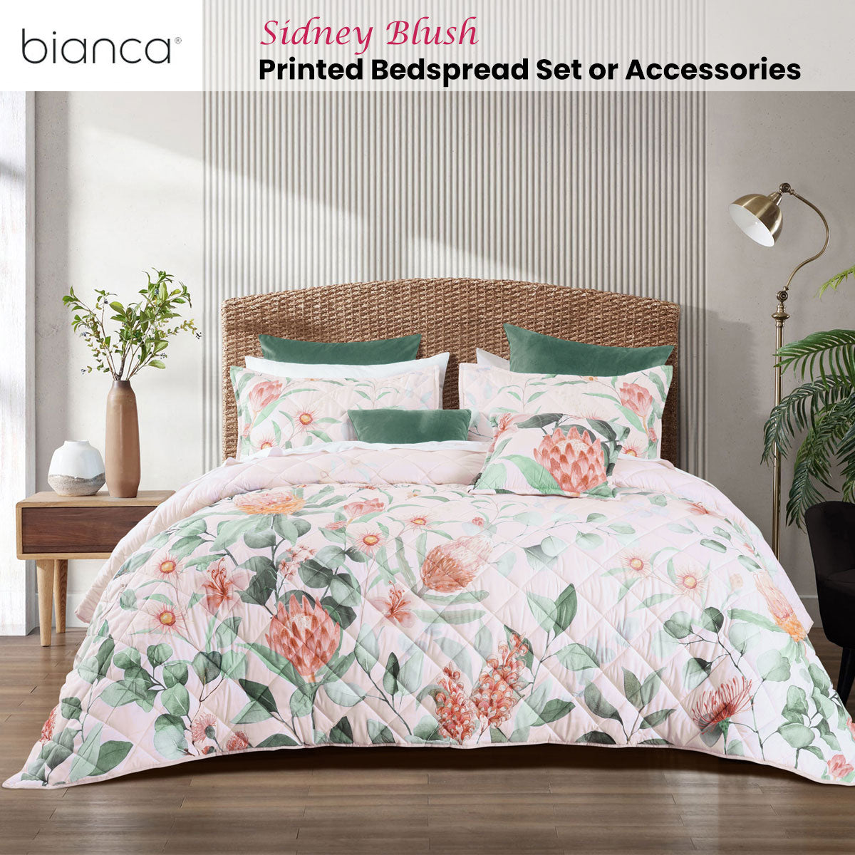 Bianca Sidney Blush Printed Floral Bedspread Set King - Image 2