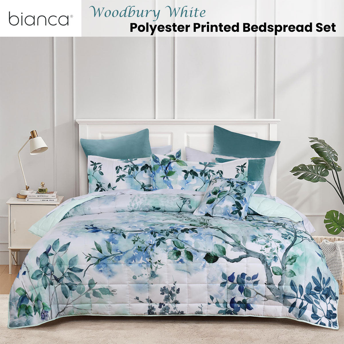 Bianca Woodbury White Botanical Printed Bedspread Set Queen - Image 2