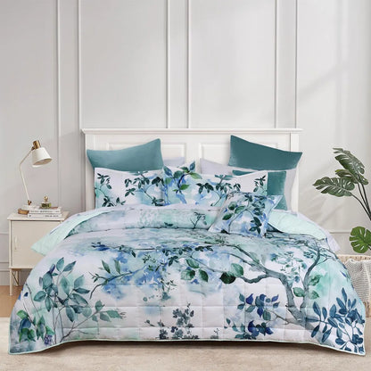 Bianca Woodbury White Botanical Printed Bedspread Set Super King