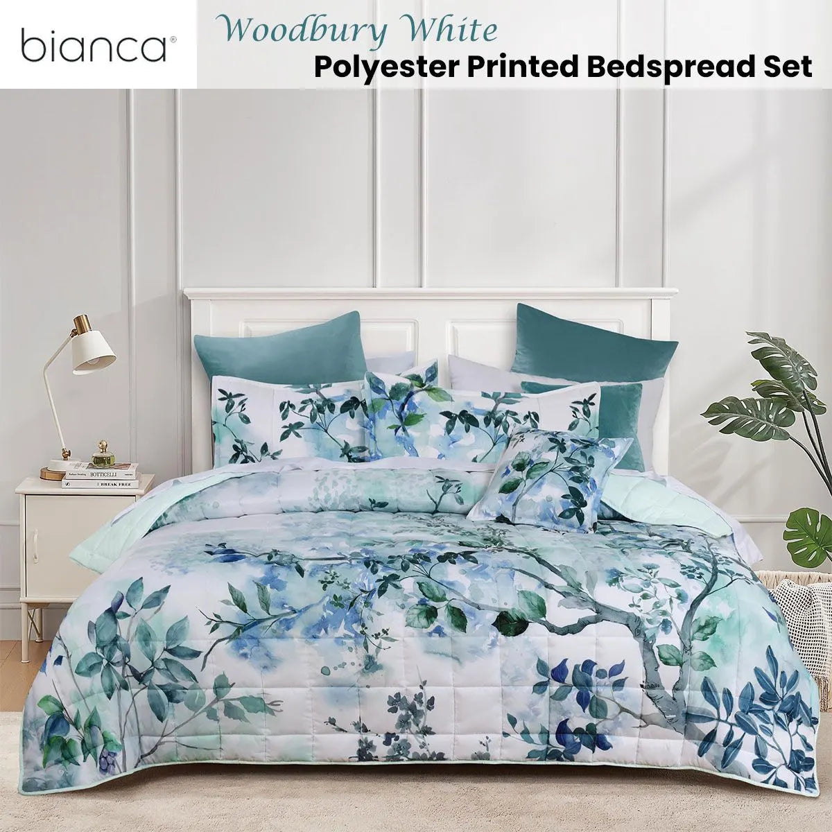 Bianca Woodbury White Botanical Printed Bedspread Set Super King - Image 2