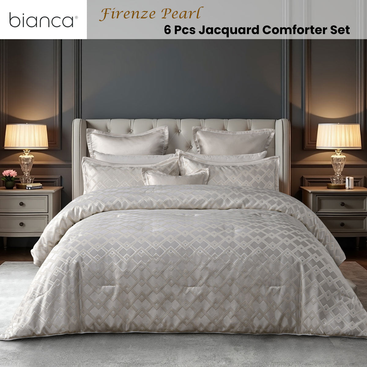 Bianca Firenze Pearl 6 Pcs Jacquard Geometric Comforter Set Queen/King - Image 2