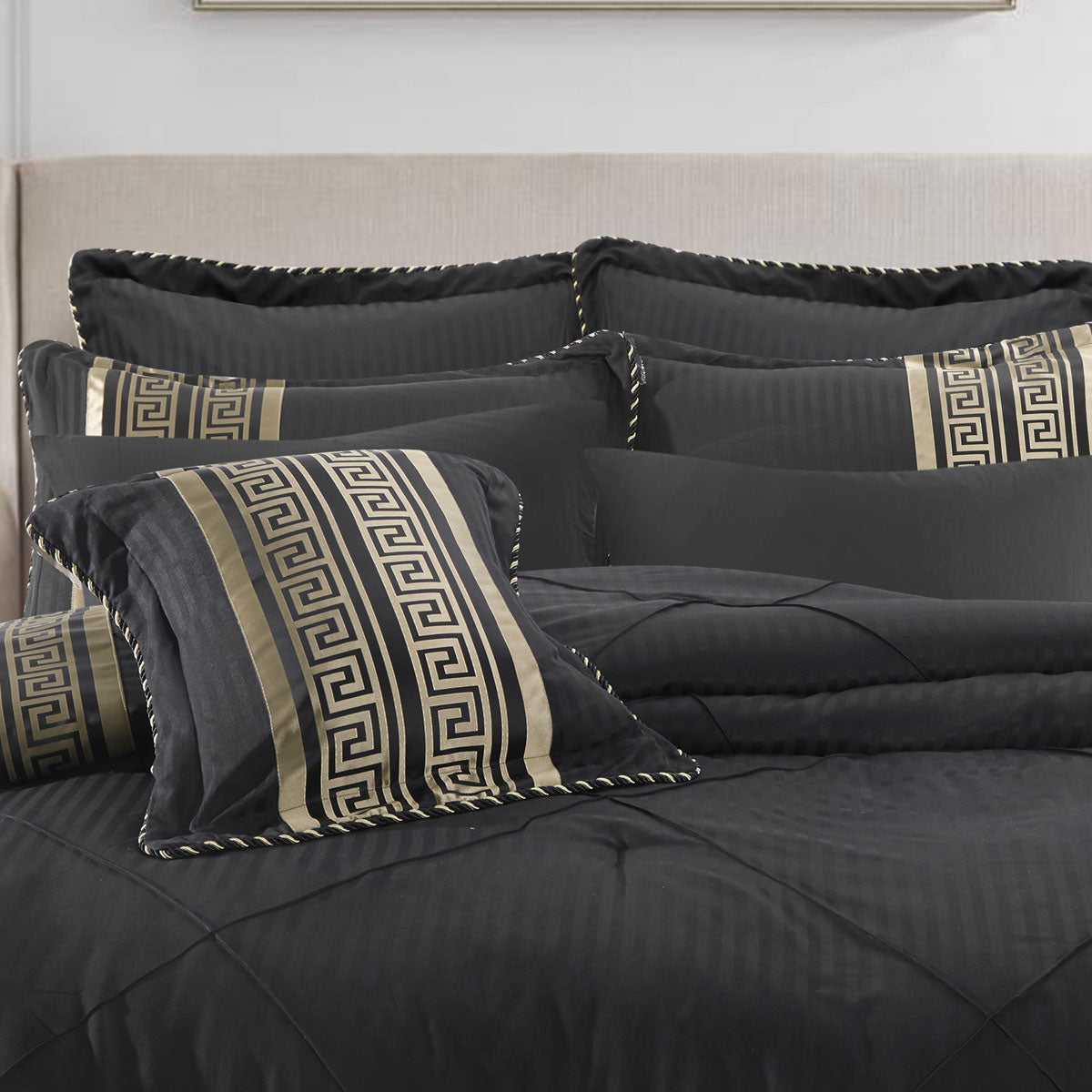 Bianca Raffaello Black 6 Pcs Jacquard Comforter Set Queen/King - Image 3