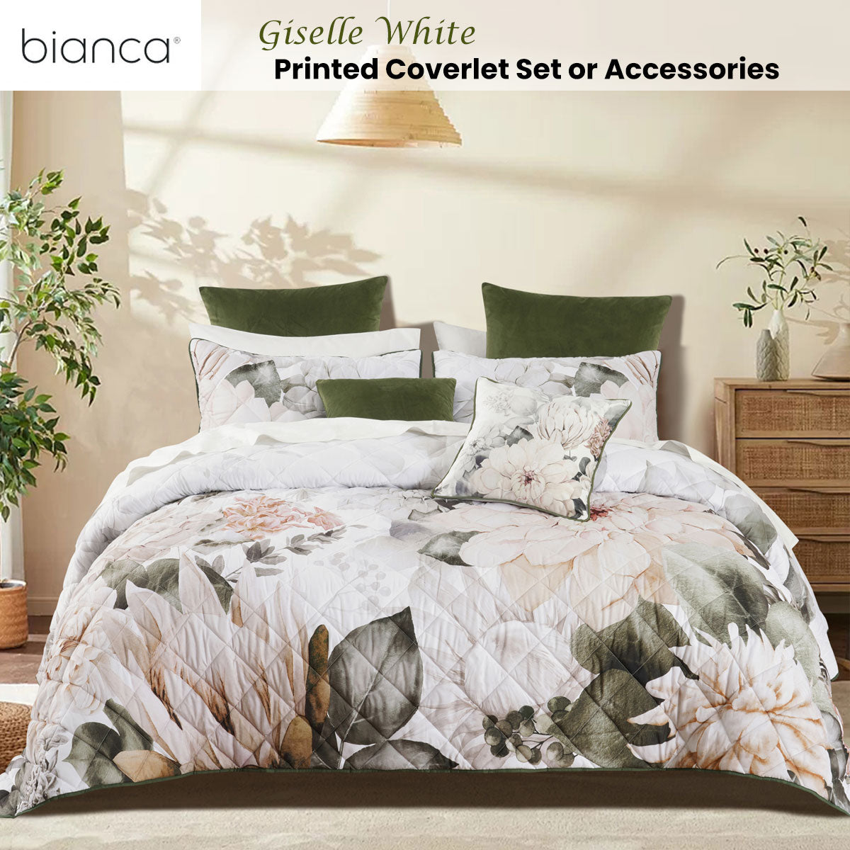 Bianca Giselle White Polyester Printed Floral Coverlet Set Super King - Image 2