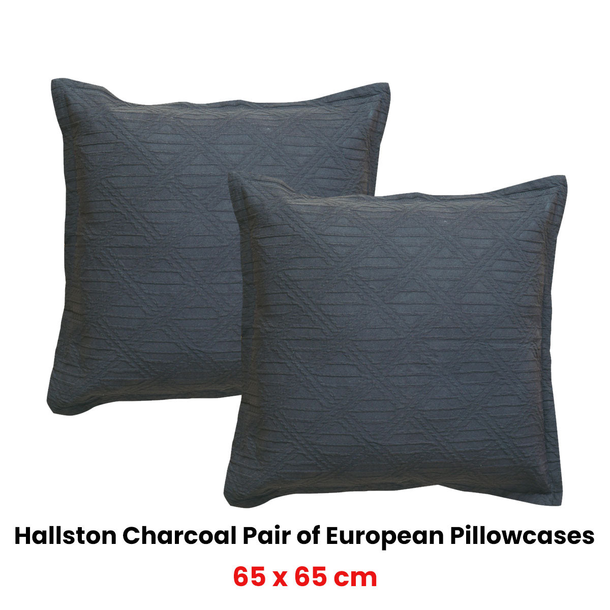 Bianca Pair of Hallston Charcoal European Pillowcases 65 x 65cm - Image 2