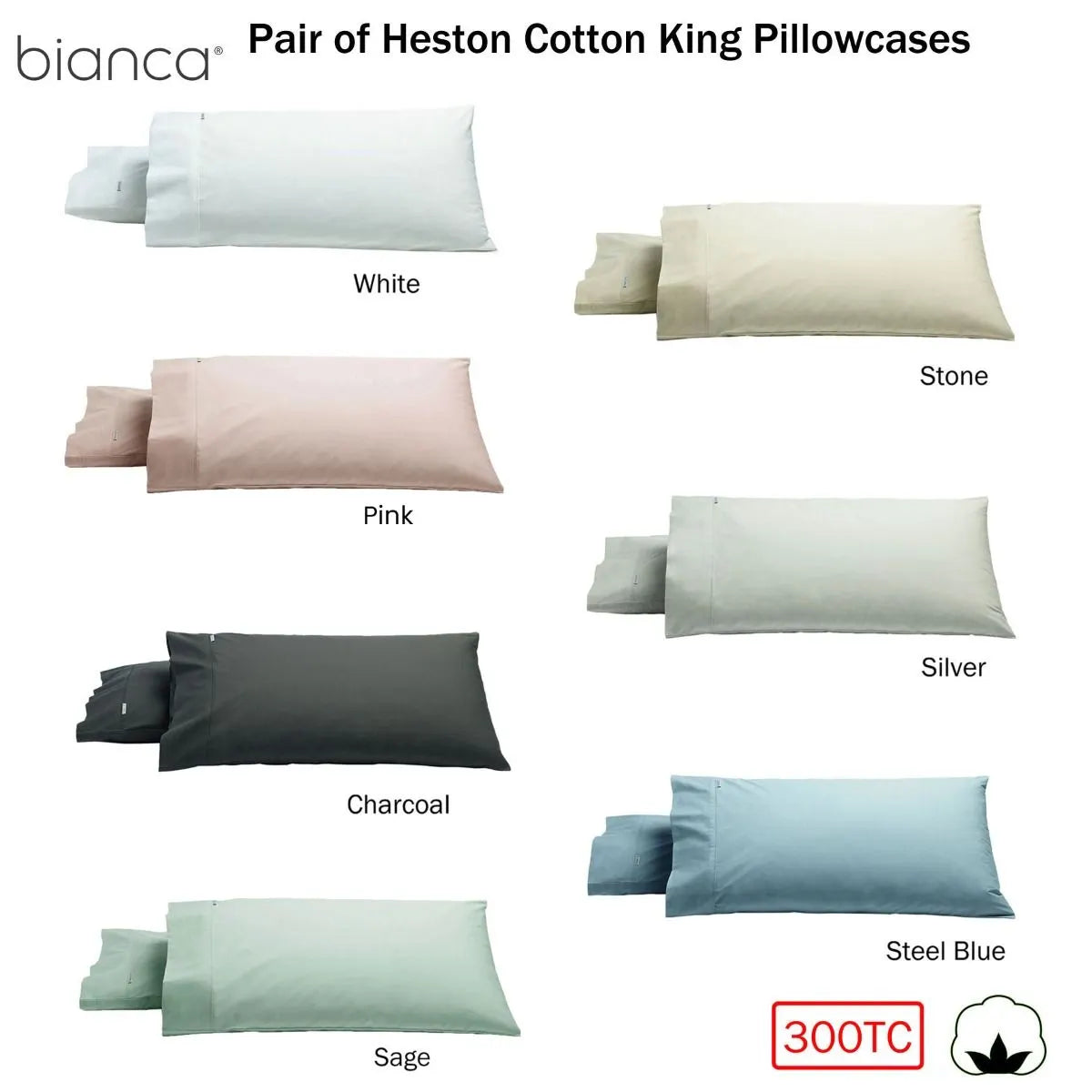 Bianca Pair of Heston Cotton Percale King Pillowcases Pink - Image 2
