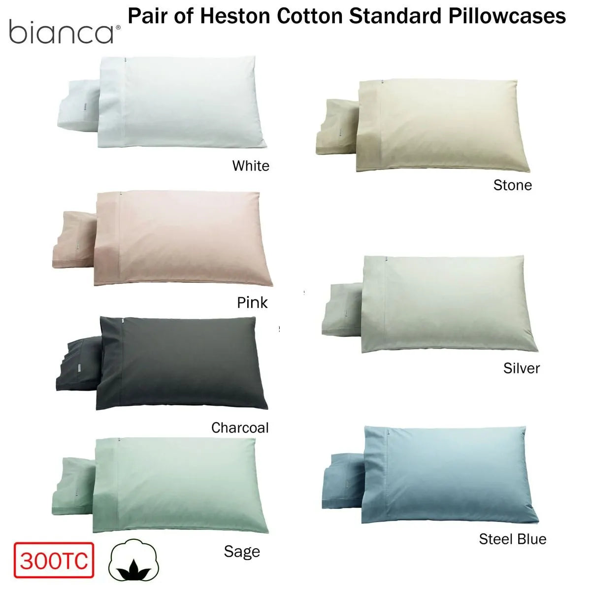 Bianca Pair of Heston Cotton Percale Standard Pillowcases Pink - Image 2