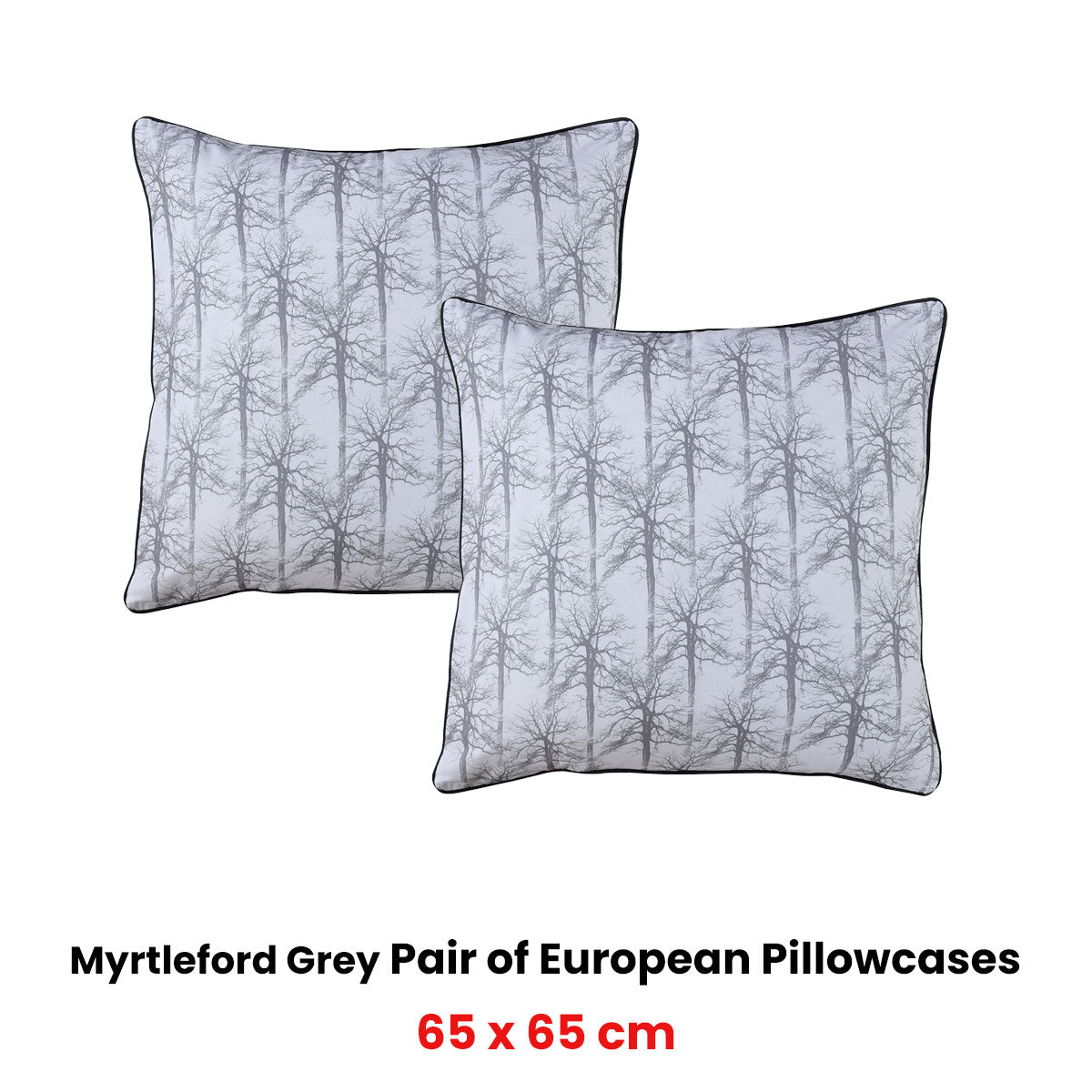 Bianca Pair of Myrtleford Grey European Pillowcases 65 x 65cm - Image 2