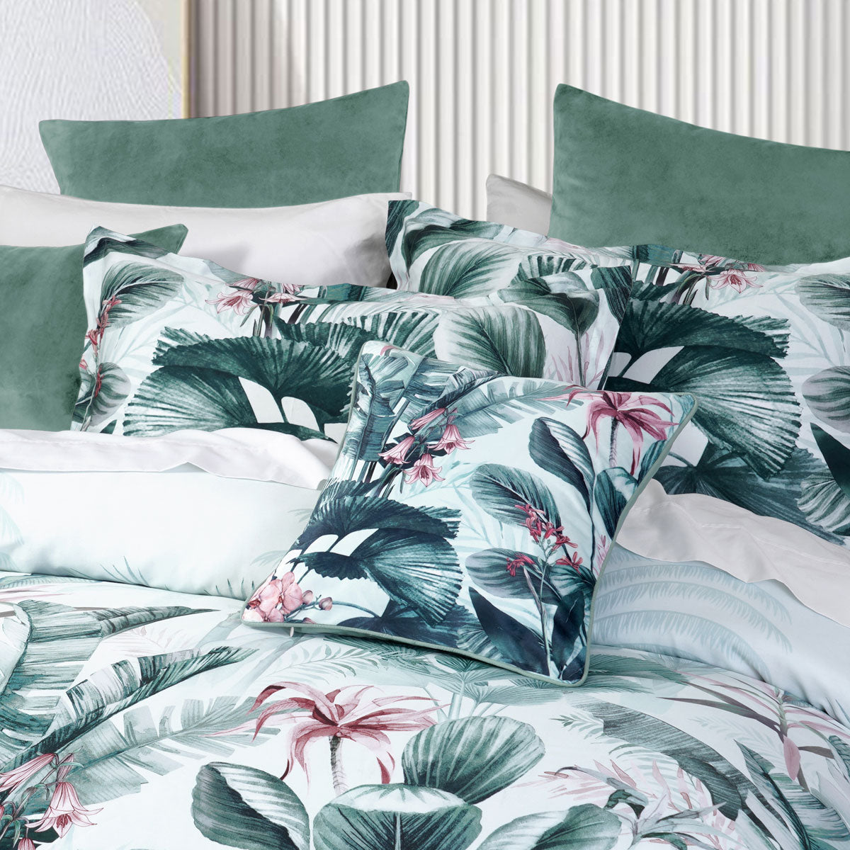 Bianca Abbey Green Cotton Sateen Tropical Floral Quilt Cover Set King - Image 3