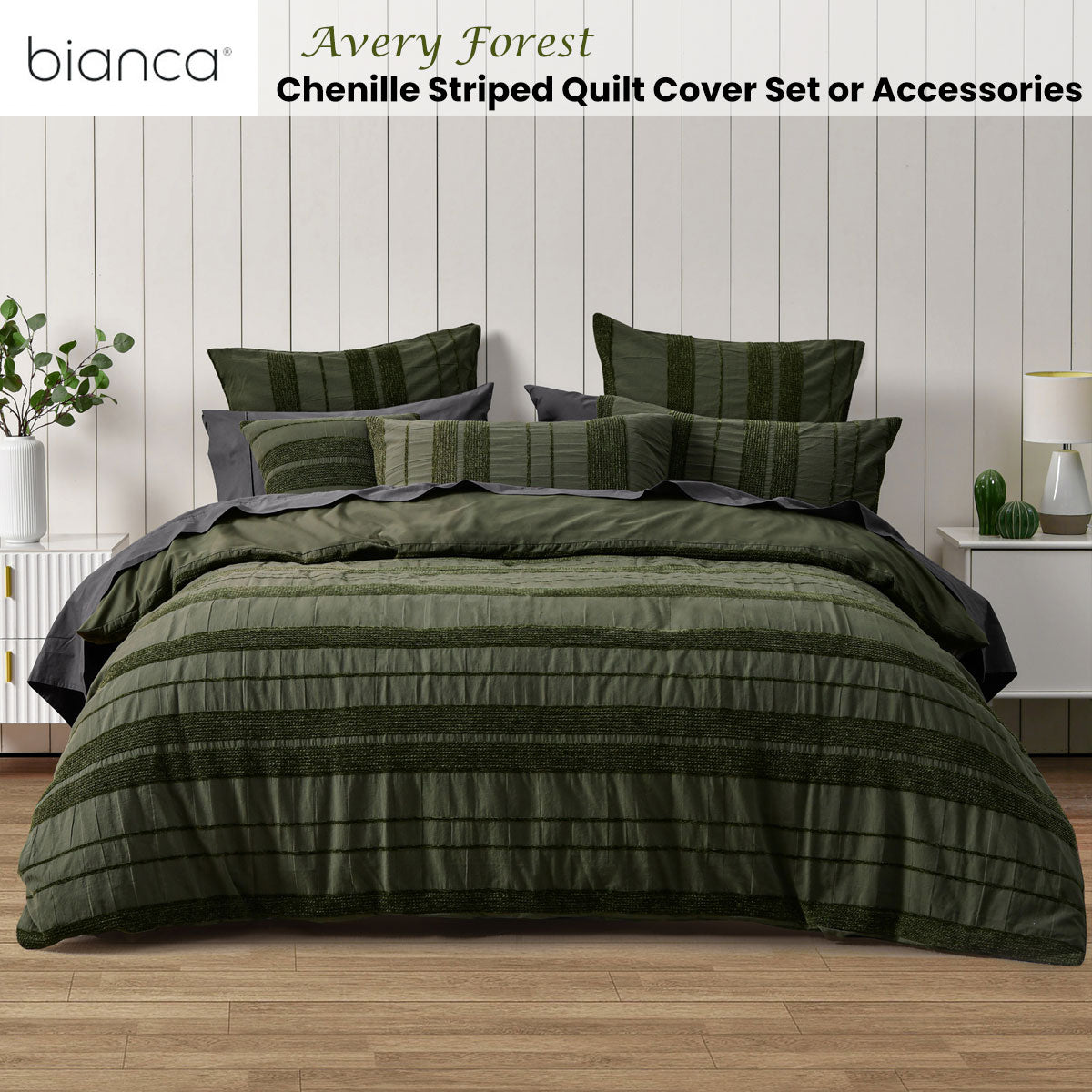 Bianca Avery Forest Chenille Striped Quilt Cover Set King - Image 2