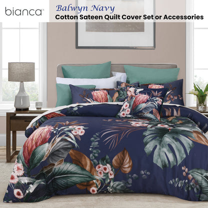Bianca Balwyn Navy Cotton Sateen Botanical Quilt Cover Set Queen - Image 2