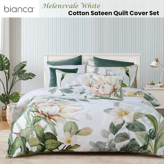 Bianca Helensvale White Floral Cotton Sateen Quilt Cover Set Super King - Image 2