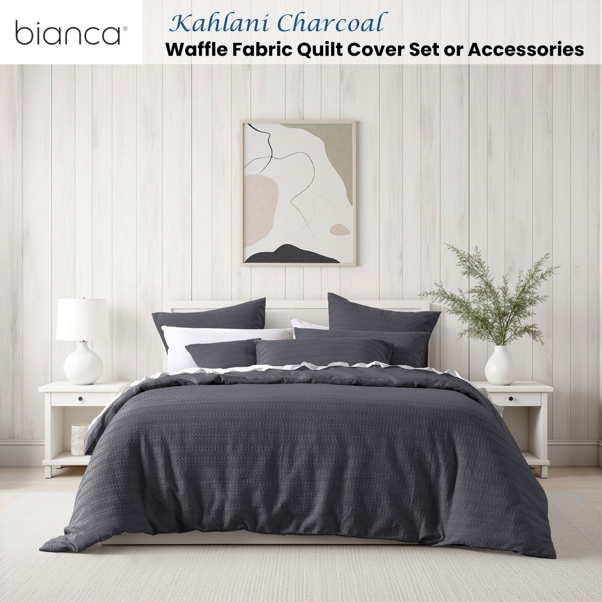 Bianca Kahlani Charcoal Waffle Quilt Cover Set Queen - Image 2