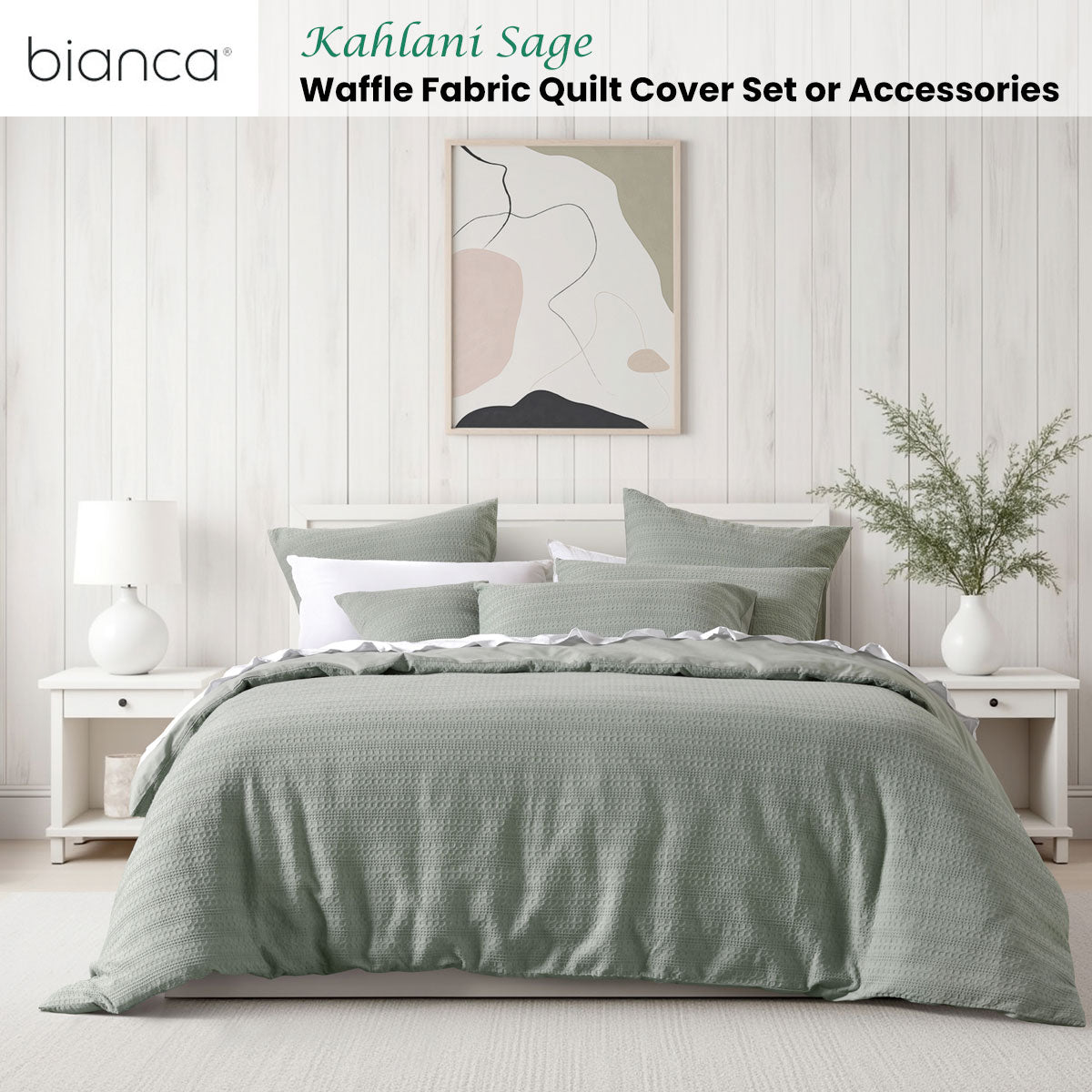 Bianca Kahlani Sage Waffle Quilt Cover Set Queen - Image 2