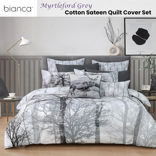 Bianca Myrtleford Grey Cotton Sateen Quilt Cover Set Super King - Image 2