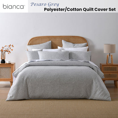 Bianca Pesaro Grey Polyester Cotton Quilt Cover Set Queen - Image 2