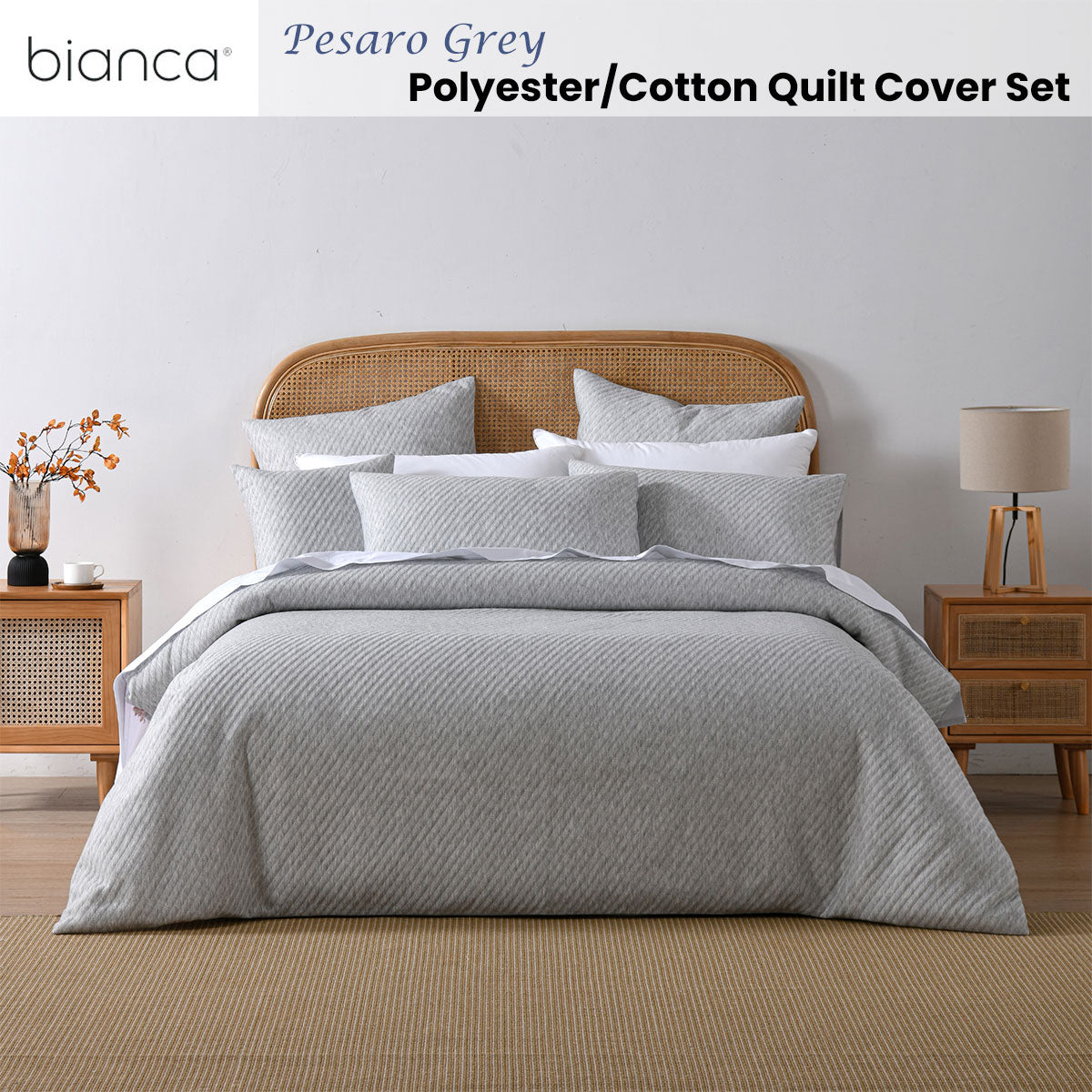 Bianca Pesaro Grey Polyester Cotton Quilt Cover Set Super King - Image 2