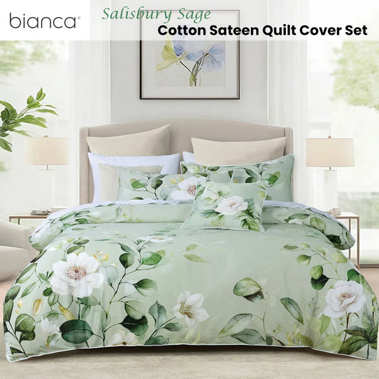 Bianca Salisbury Sage Floral Cotton Sateen Quilt Cover Set King - Image 2
