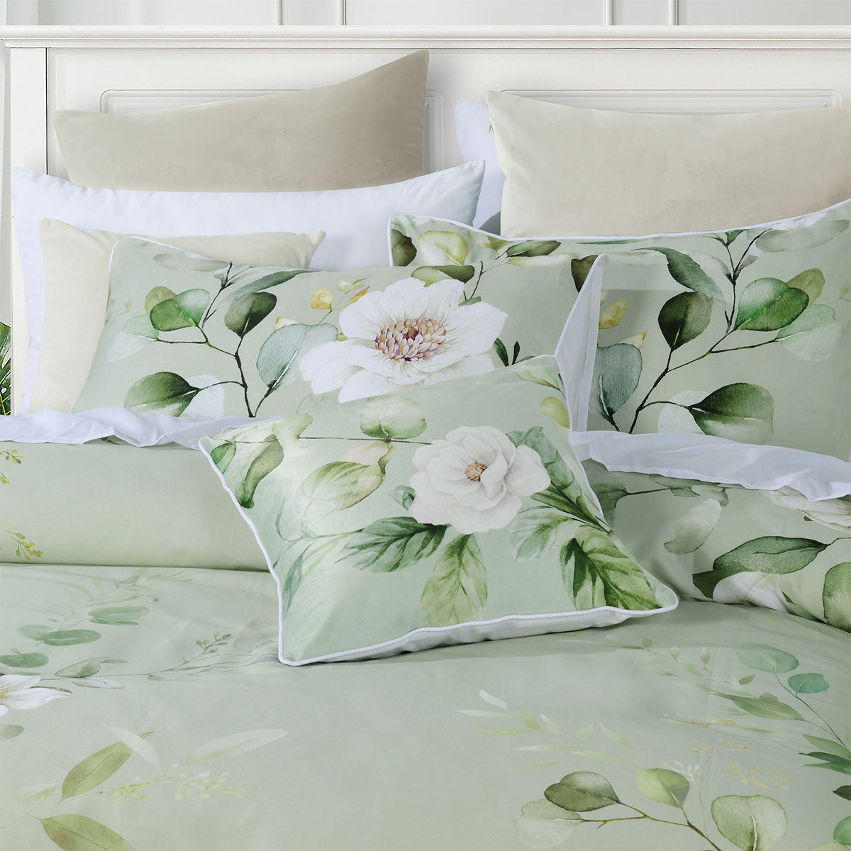 Bianca Salisbury Sage Floral Cotton Sateen Quilt Cover Set Queen - Image 3